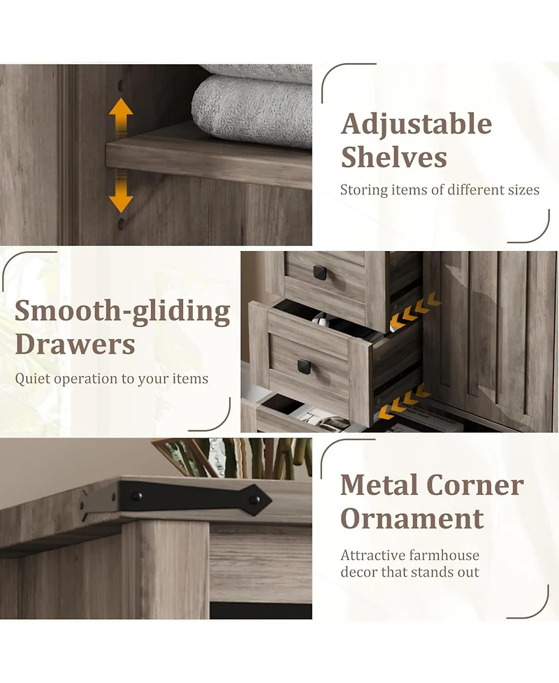 Gaomon Farmhouse 5-Drawer Bedroom Dresser, 48" Wood Chest with Sliding Barn Door, Adjustable Shelf, Large Storage Organizer