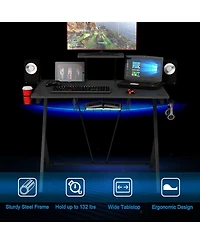 Gymax Gaming Desk Computer Desk Pc Table Workstation with Headphone Hook & Cup Holder