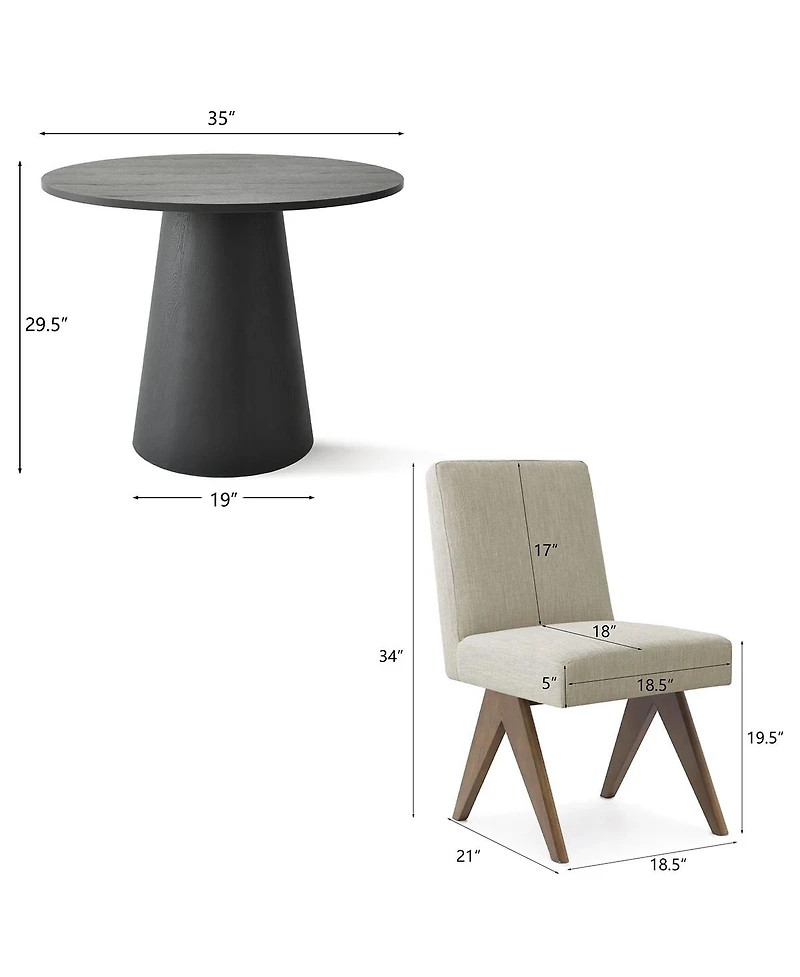 Maison Boucle 3-Piece Round Dining Table Set for 2, Upholstered Chairs with Rubberwood Legs, Modern Kitchen Small Spaces