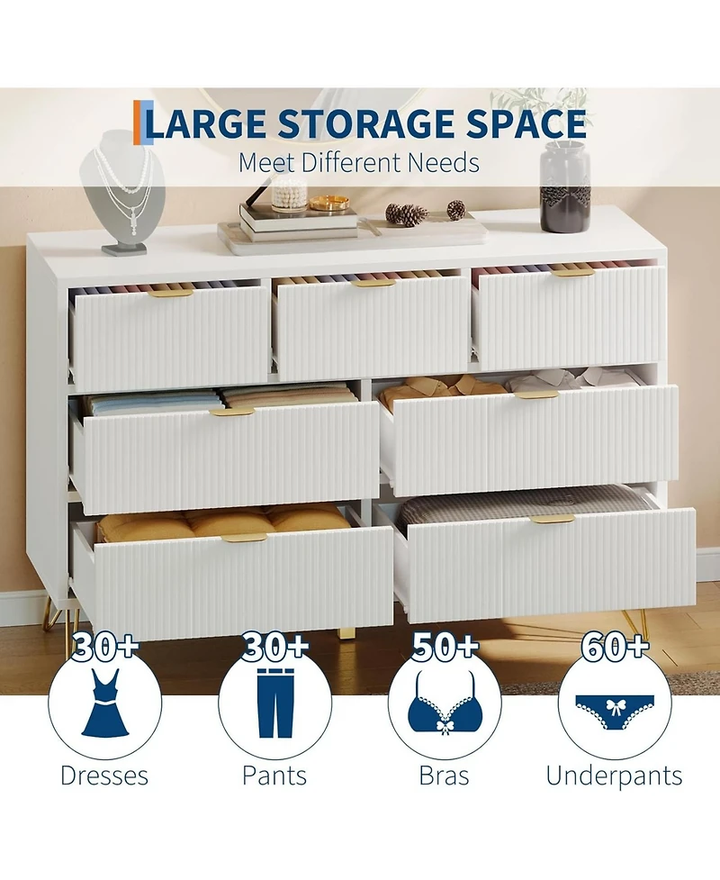 Gaomon 7 Drawer Dresser 47.2 in Wide Modern White Dresser Wooden Chest of Drawer Table Storage Organizer