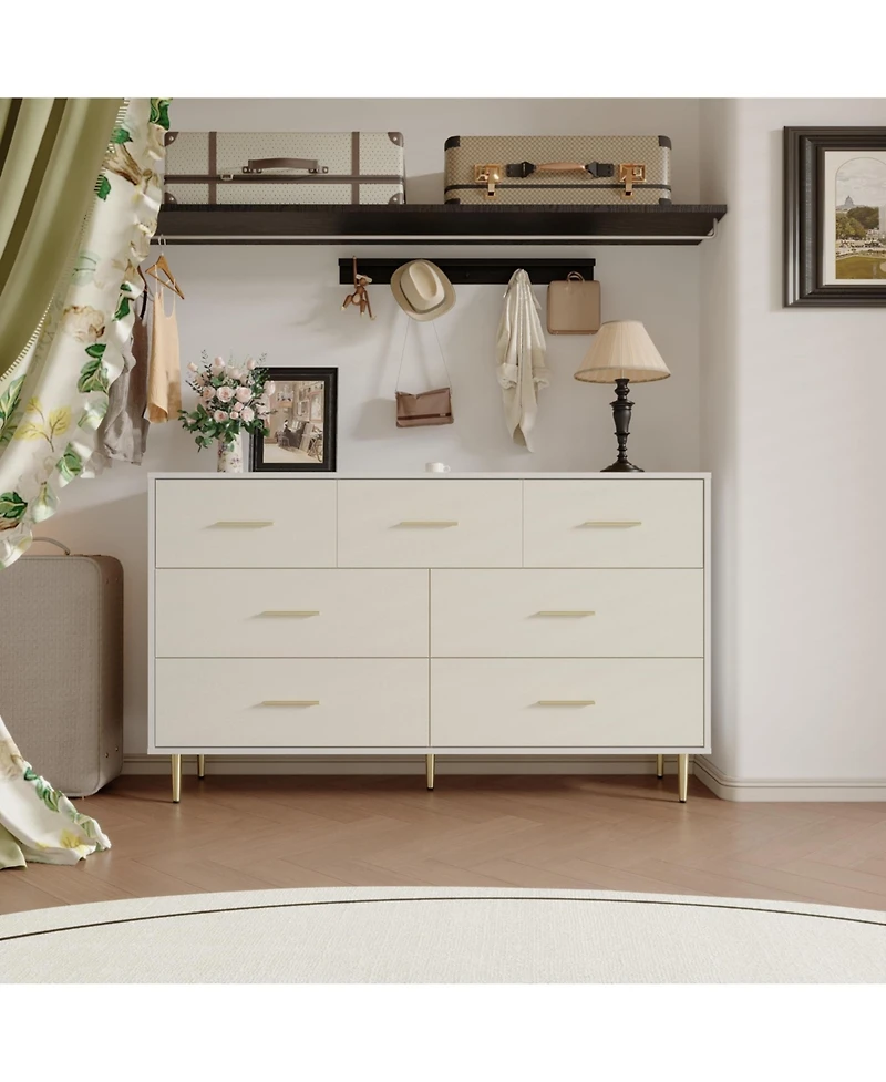 Gaomon 7 Drawer Dresser, Modern Chest of Drawer with Gold Metal Handles