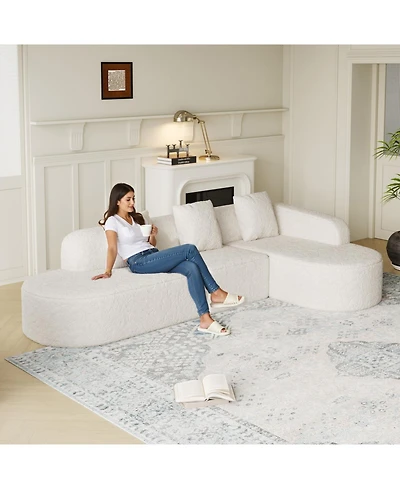 Streamdale Furniture L-shaped curved modular sofa, modern lychee-textured polyester fabric, curved backrest