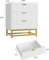 Gaomon 3-Drawer Wood Dresser with Gold Metal Legs & Handles