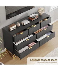 gaomon Modern 7 Drawer Dresser, Wide Chest with Gold Metal Legs & Handles, Wood Storage Organizer for Bedroom, Living Room, Hallway