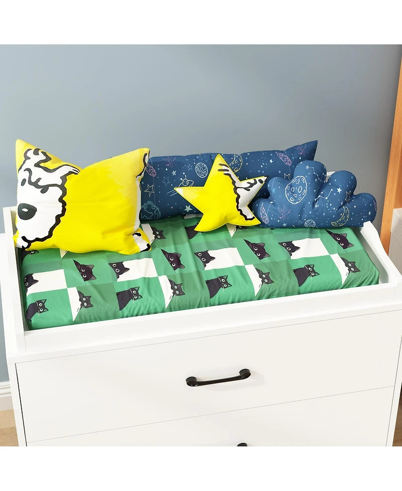 Multi-purpose changing table with three drawers, baby changing station with changing table top and drawers, white wood