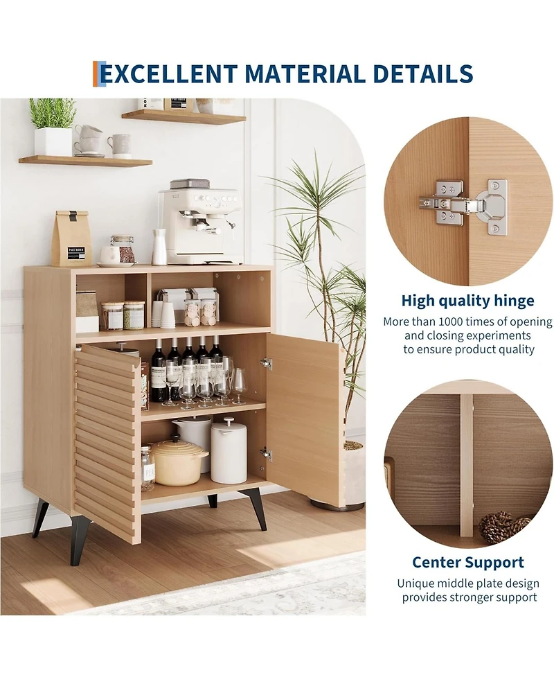 Gaomon Fluted Storage Cabinet with Metal Legs, Mid Century Modern Sideboard, Buffet Credenza for Living Room or Entryway