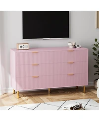 Gaomon Pink 6 Drawer Dresser, Modern Wood Double Chest of Drawers with Gold Handles, Large Storage Organizer for Bedroom, Living Room