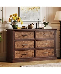 Gaomon 6 Drawer Dresser for Bedroom, Farmhouse Chest with Metal Handles, Rustic Double Wood Dresser Organizer