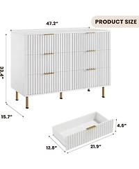 gaomon Fluted 6 Drawer Dresser, Modern Wide Chest with Deep Drawers, Wooden Storage Organizer for Living Room, Hallway, Kids Room