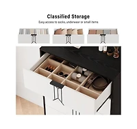 Gaomon 5-Drawer Wooden Oak & Gold Modern Tall Dresser with Deep Storage