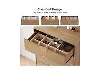 Gaomon 5-Drawer Wooden Oak & Gold Modern Tall Dresser with Deep Storage