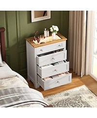 Gaomon 4-Drawer Nightstand with Led light, glass top, and sleek white finish—perfect for bedrooms, living rooms, or entryways.