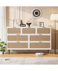 gaomon Rattan 7 Drawer Dressers for Bedroom, Tall Dresser with Deep Drawers, Large Chest of Drawers for Closet with Wide Top