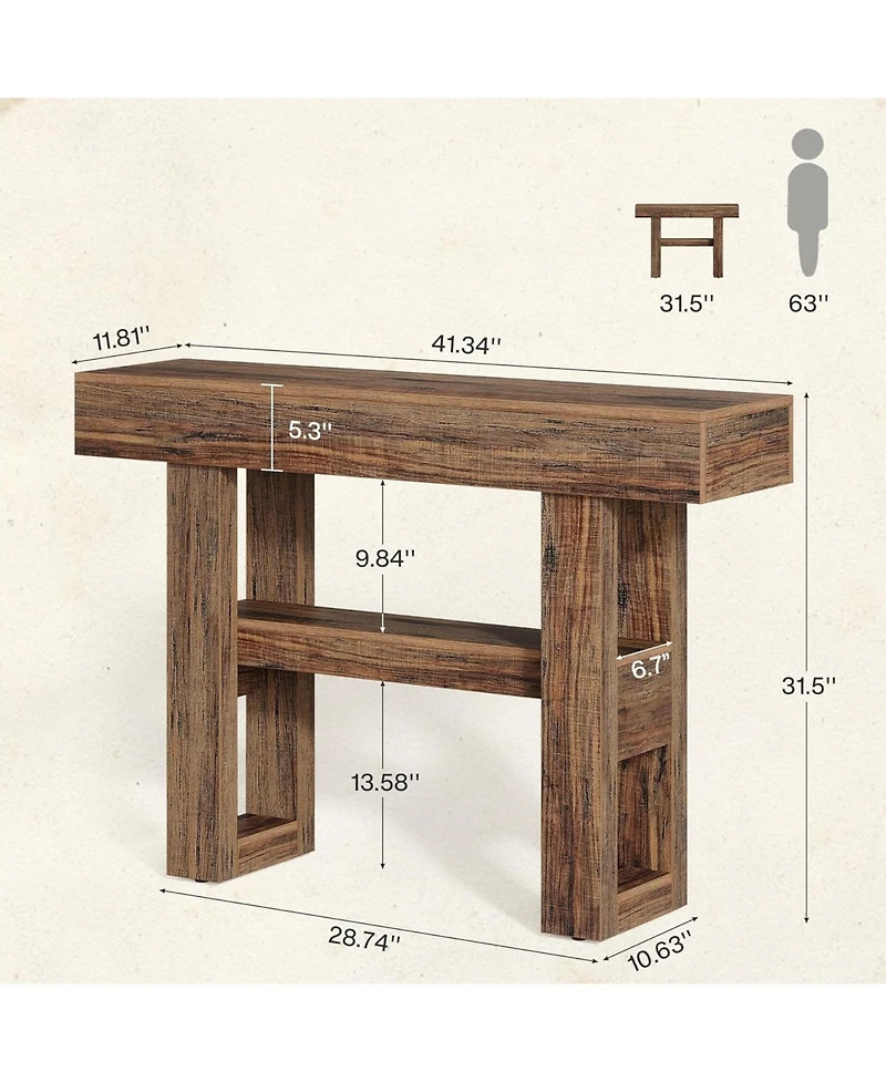 Tribesigns 41.34-Inch Farmhouse Console Table, 2-Tier Narrow Sofa Table Behind The Couch, Entryway Furniture