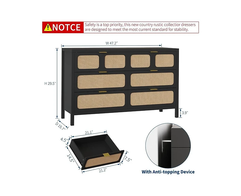 Gaomon Rattan Dresser for Bedroom with Metal Handles