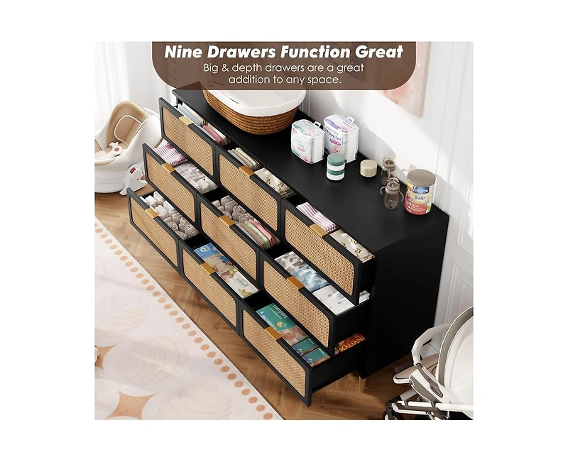 Gaomon Rattan 9 Drawer Dressers for Bedroom