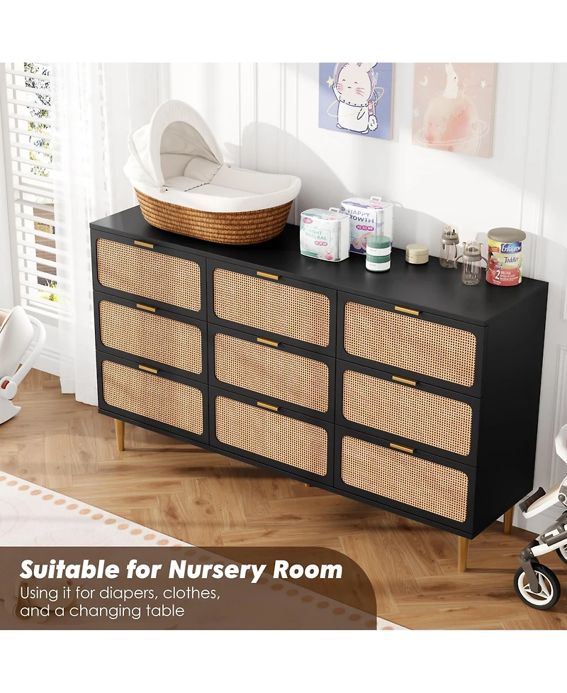 gaomon Rattan -Drawer Dresser, Tall Wood Chest with Wide Top, Large Storage Cabinet for Bedroom, Living Room