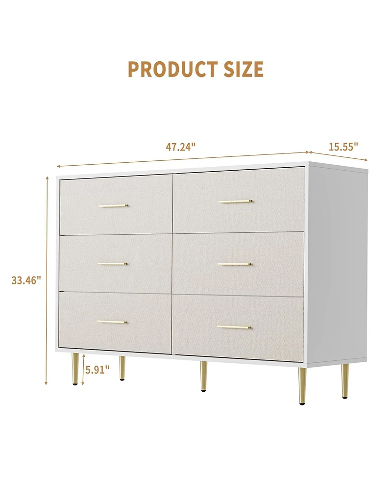 Gaomon 6 Drawer Dresser, Modern White Chest of Drawers