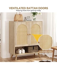 Gaomon Rattan Shoe Cabinet with Doors, 4-Tier Entryway Shoe Organizer with Woven Rattan Panels and Adjustable Shelves for Hallway or Living Room