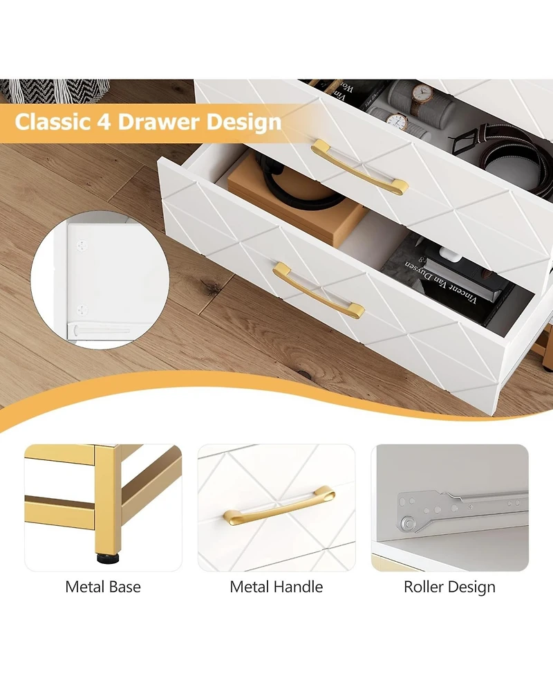 gaomon 3-Drawer Bedroom Dresser, Modern Wide Drawer Chest with Metal Handles, Wooden Storage Organizer for