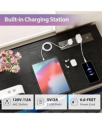 gaomon 6-Drawer Wide Bedroom Dresser with Charging Station and Led Lights, Modern Large Capacity Storage Cabinet, Pink