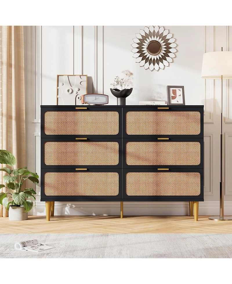 gaomon 6-Drawer Bedroom Dresser, Large Double Chest with Deep Drawers, Wood Storage for Closet Living Room Hallway Kids