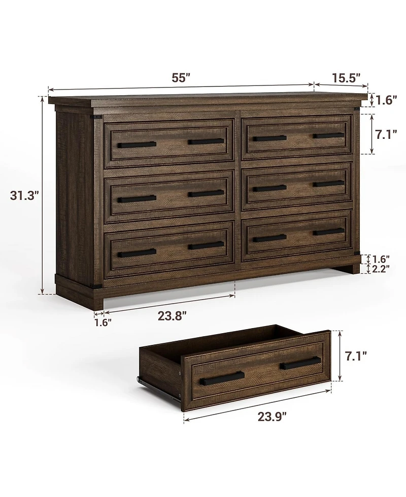 gaomon Modern 6-Drawer Bedroom Tv Cabinet, Wide Storage Dresser for Clothes Organization in Living Room, Dining Room, or Hallway