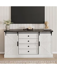 Gaomon 59" Farmhouse 4-Drawer Dresser with Sliding Barn Doors, Wide Tv Stand and Storage Chest for Bedroom or Closet