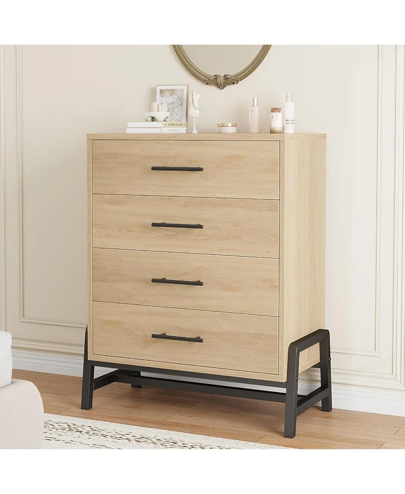 gaomon 38.6" Tall 4-Drawer Bedroom Dresser, Freestanding Wood Storage Cabinet for Entryway, Closet, or Living Room