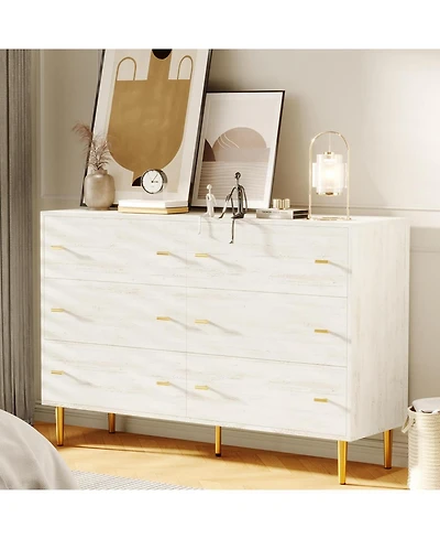 gaomon Farmhouse 6-Drawer Bedroom Dresser, 47.2" Wide Rustic Chest with Bar Pulls and Natural Texture for Living Room or Entryway