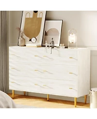 gaomon Farmhouse 6-Drawer Bedroom Dresser, 47.2" Wide Rustic Chest with Bar Pulls and Natural Texture for Living Room or Entryway