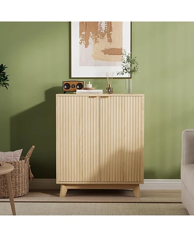 gaomon Fluted Accent Buffet Cabinet with Storage 2-Door Mid-Century Sideboard with Adjustable Shelves Console Table for Living Room Kitchen Entryway