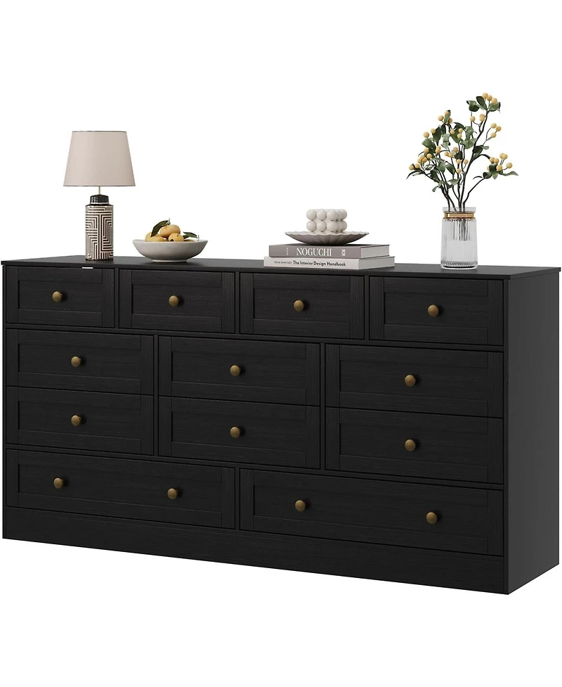 gaomon 12-Drawer Wooden Bedroom Dresser, Wide Chest with Storage Organizer & Tv Stand for 65" Tv, Clothes Living Room, Hallway, 61"x15.75"