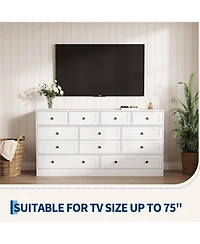 gaomon 12-Drawer Wooden Bedroom Dresser, Wide Chest with Storage Organizer & Tv Stand for 65" Tv, Clothes Storage for Living Room, Hallway, 61"x15.75"