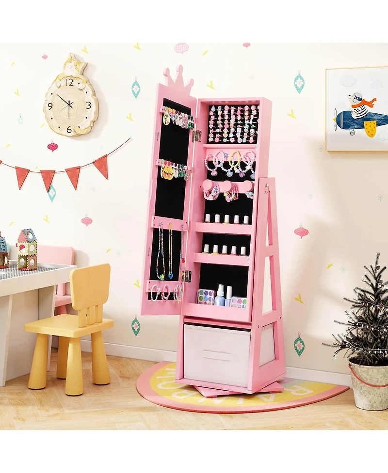 Gymax Kids Vanity Set Princess Makeup Dressing Table and Chair Set w/ Jewelry Armoire