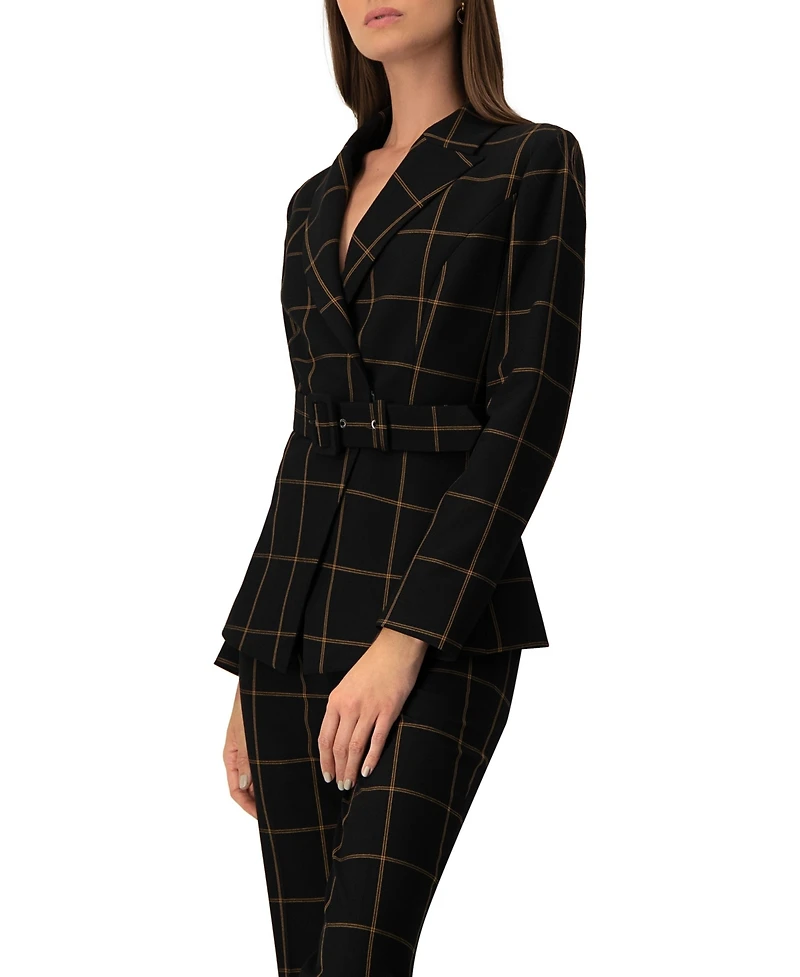 Ivonne Women's Striped Double-Breasted Blazer with Belt
