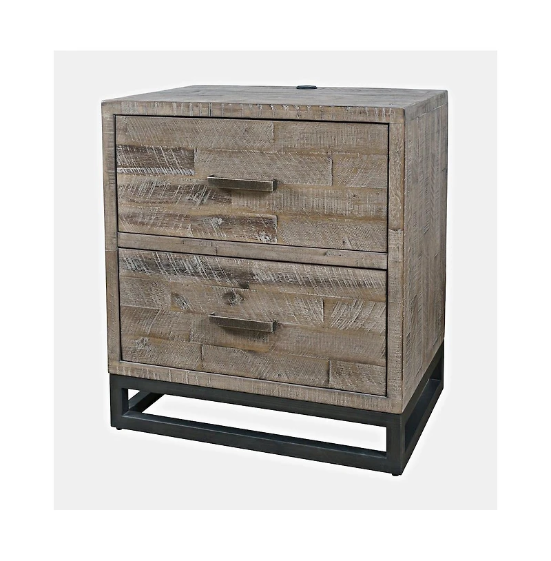 Jofran Modern Coastal 25" Distressed Solid Wood Nightstand with Usb Charging