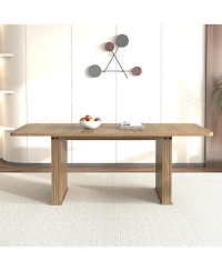 Lovmor Modern Dining Table for 6-10 People, Wood Kitchen Table with Double Robust Pedestal, Wooden Dinner Table for Dining Room
