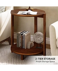 Tribesigns Solid Wood Side Table Set of 2, Small Round End Table with 2-Tier Storage