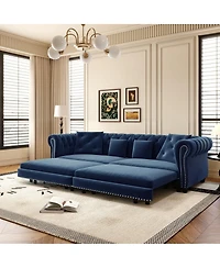 Maison Boucle 89" Sleeper Sofa Bed, King Velvet Pull-Out Couch with Chaise Lounge & Ottoman, 3-in-1 Tufted for Living Room