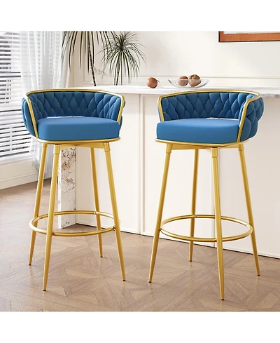Streamdale Woven Back Swivel Bar Stools Set of 2, 31" Blue Kitchen Chairs