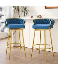 Streamdale Woven Back Swivel Bar Stools Set of 2, 31" Blue Kitchen Chairs