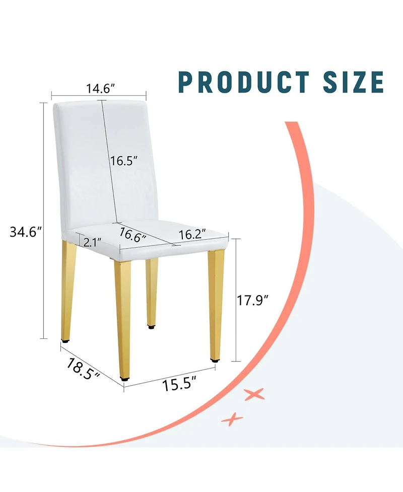 Streamdale Furniture White Pu Leather Chairs, Gold Legs (Set of 2)