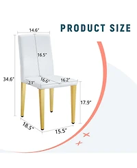 Streamdale Furniture White Pu Leather Chairs, Gold Legs (Set of 2)