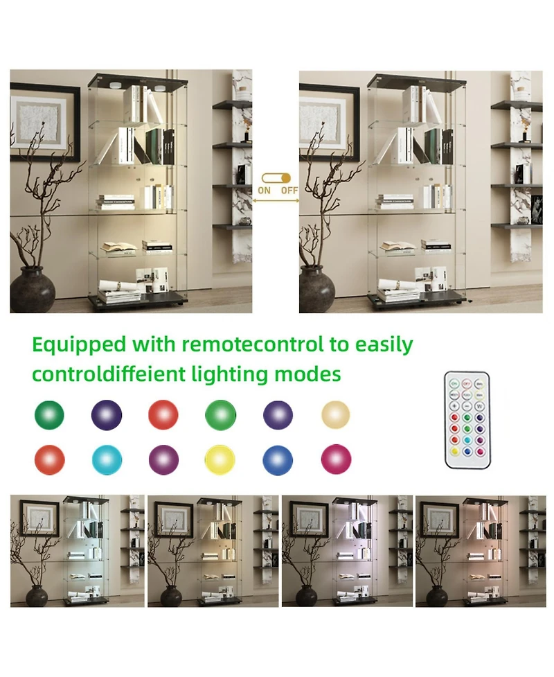 Streamdale Black Tempered Glass Display Cabinet with Lights & Locks
