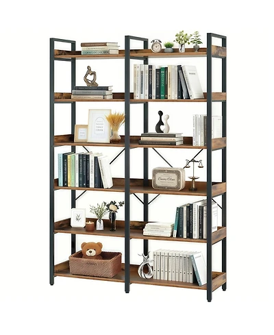 Streamdale 6-Tier Industrial Bookshelf, 67" Open Shelf Bookcase, Metal Frame, Brown