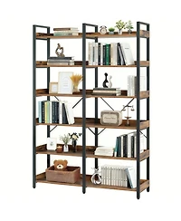 Streamdale 6-Tier Industrial Bookshelf, 67" Open Shelf Bookcase, Metal Frame, Brown