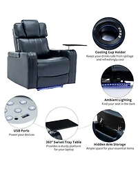 Streamdale Furniture Pu Leather Power Recliner w/ Cooling Cup Holder Bluetooth & Usb
