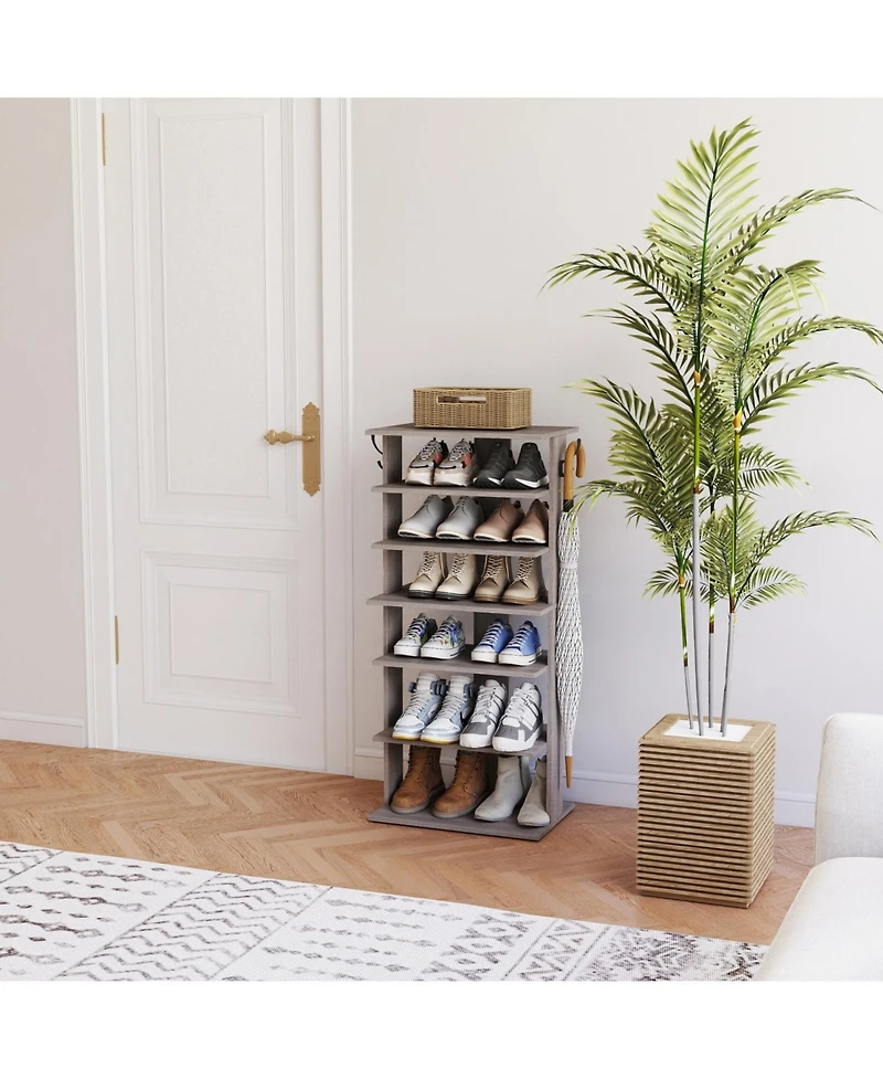 Streamdale 7-Tier Shoe Rack Organizer with Hooks, Entryway Shoe Tower, Rustic Gray