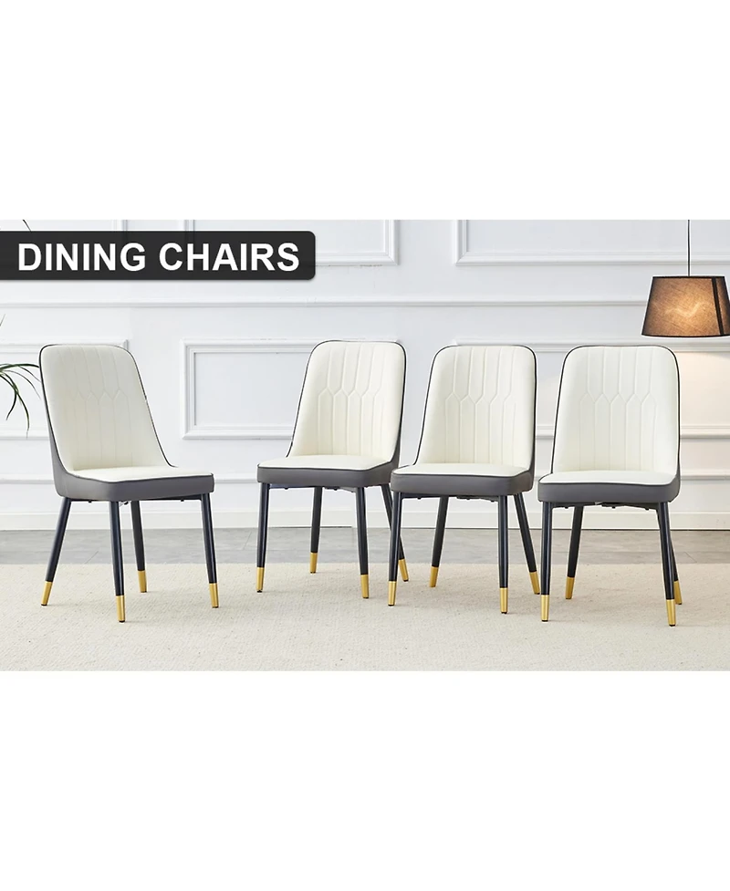 Streamdale Modern Dual Tone Pu Leather Dining Chair, Black Legs, Set of 4